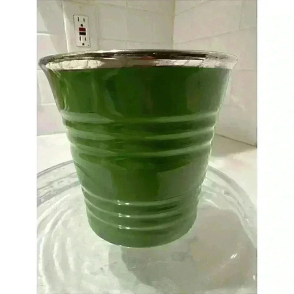 Starbucks Mug 14oz Green Ribbed Sand Pail Bucket 2007 Silver Metallic Rim Cup - Picture 7 of 12